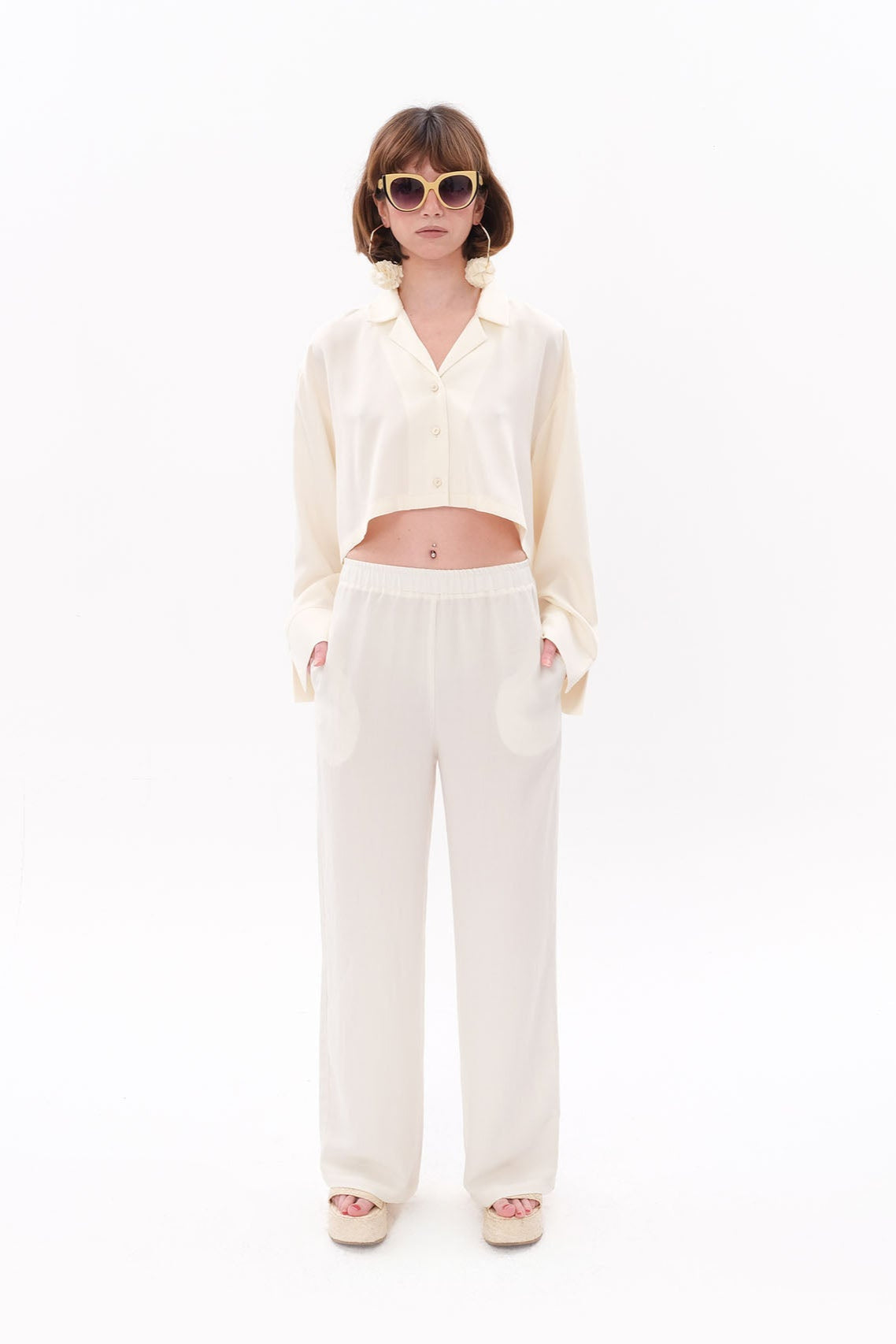 Tiny-Beyaz Tencel™ Beli Lastikli Pantolon-Pantolon-1-roqelvaxirum.shop