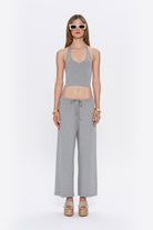 Tiny-Halter Yaka Gri Yumuşak Bluz-Top-1-roqelvaxirum.shop
