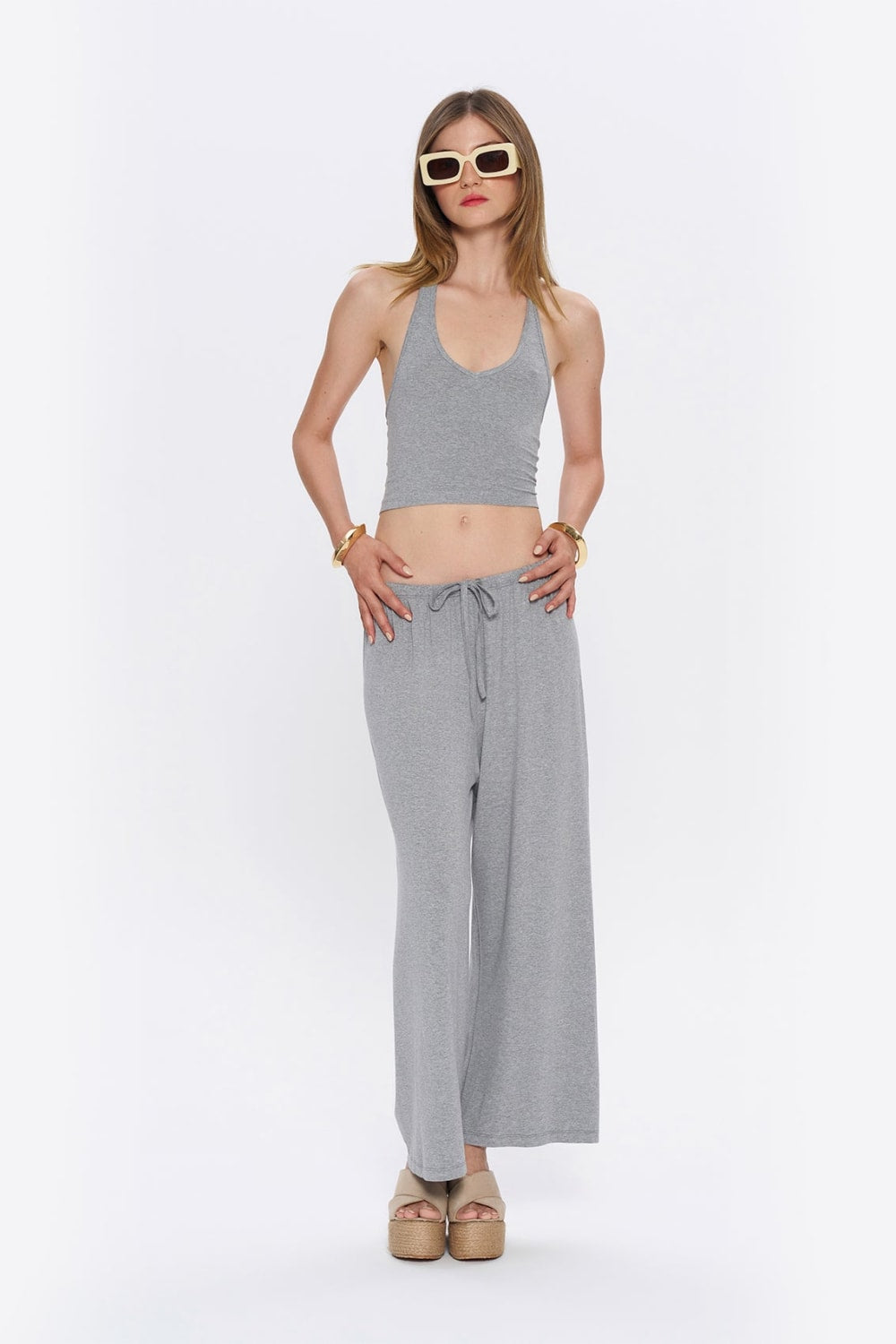 Tiny-Halter Yaka Gri Yumuşak Bluz-Top-5-roqelvaxirum.shop