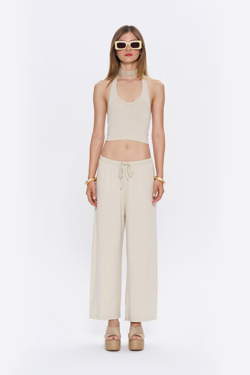 Tiny-Halter Yaka Krem Yumuşak Bluz-Top-2-roqelvaxirum.shop