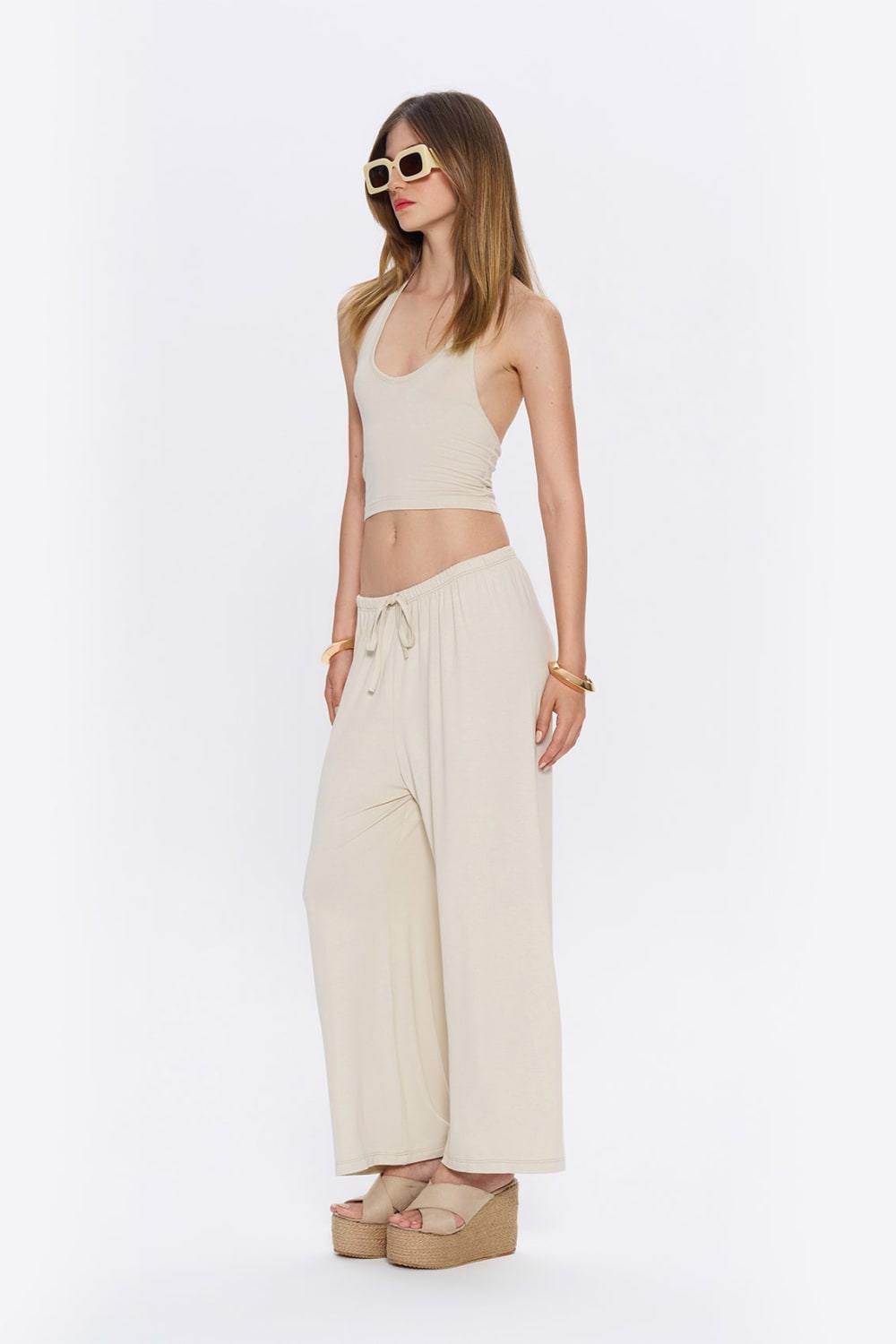 Tiny-Halter Yaka Krem Yumuşak Bluz-Top-5-roqelvaxirum.shop