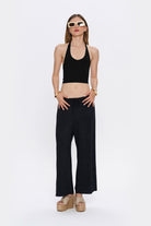 Tiny-Halter Yaka Siyah Yumuşak Bluz-Top-1-roqelvaxirum.shop