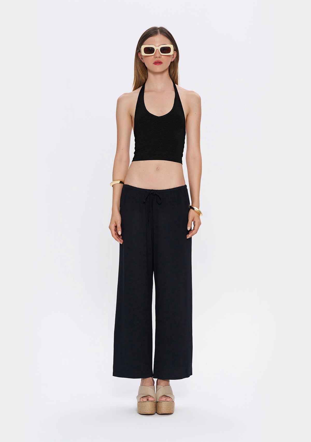 Tiny-Halter Yaka Siyah Yumuşak Bluz-Top-3-roqelvaxirum.shop