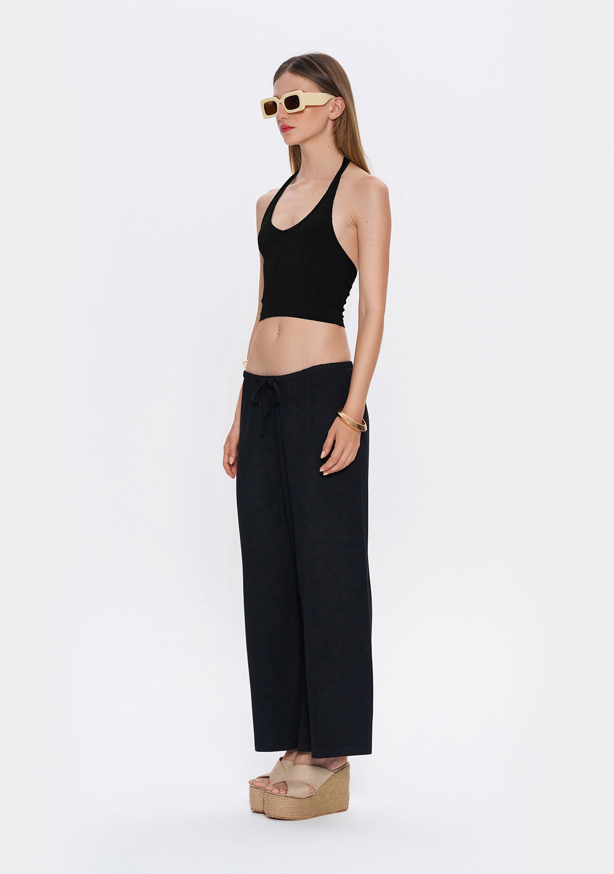 Tiny-Halter Yaka Siyah Yumuşak Bluz-Top-5-roqelvaxirum.shop