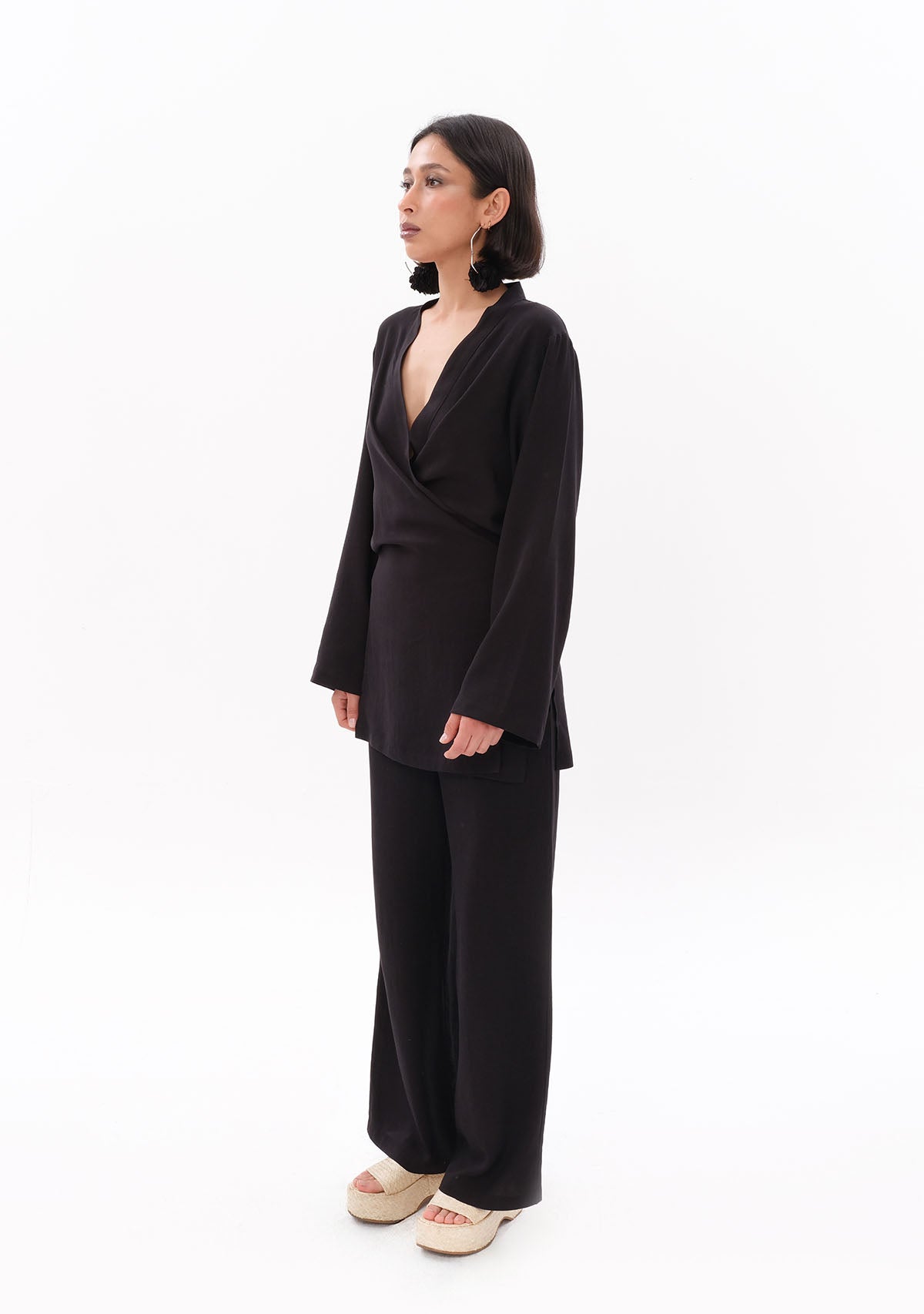 Tiny-Siyah Tencel™ Bağlamalı Gömlek-Gömlek-3-roqelvaxirum.shop