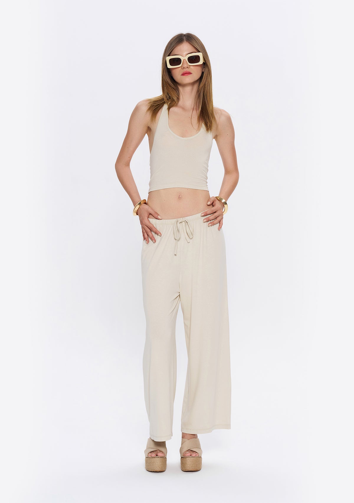 Tiny-Yumuşak Dökümlü Krem Beli Lastikli Pantolon-Pantolon-5-roqelvaxirum.shop