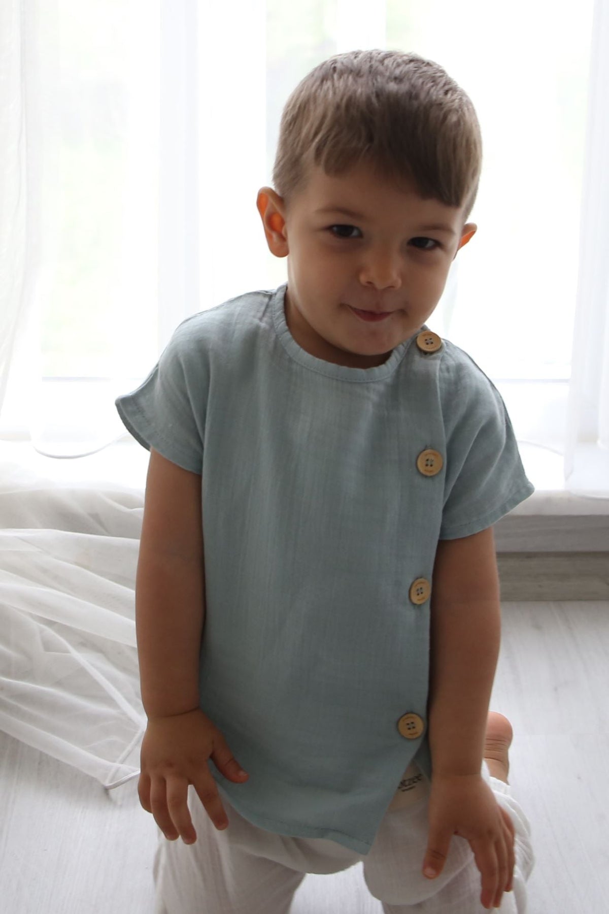 Totzee-Müslin Yandan Düğmeli Üst Camgöbeği-Çocuk Elbise & Tulum-2-roqelvaxirum.shop