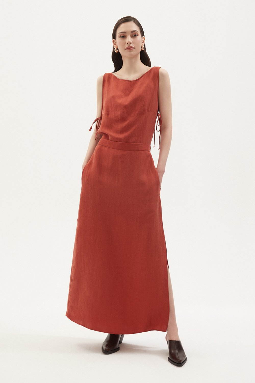 Towdoo-Poppy – Yan Bağlı Kolsuz Bluz – Kiremit-Bluz-8-roqelvaxirum.shop