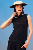 Towdoo-Poppy – Yan Bağlı Kolsuz Bluz – Siyah-Bluz-1-roqelvaxirum.shop