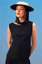 Towdoo-Poppy – Yan Bağlı Kolsuz Bluz – Siyah-Bluz-4-roqelvaxirum.shop