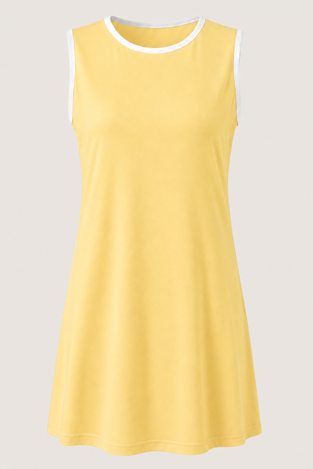 Bisiklet Yaka Kolsuz Mini Elbise, Sarı - 0