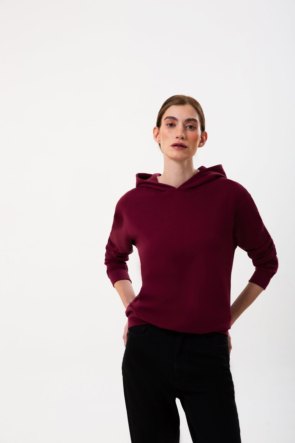 Kapüşonlu Logo Nakışlı Sweatshirt, Bordo - 4