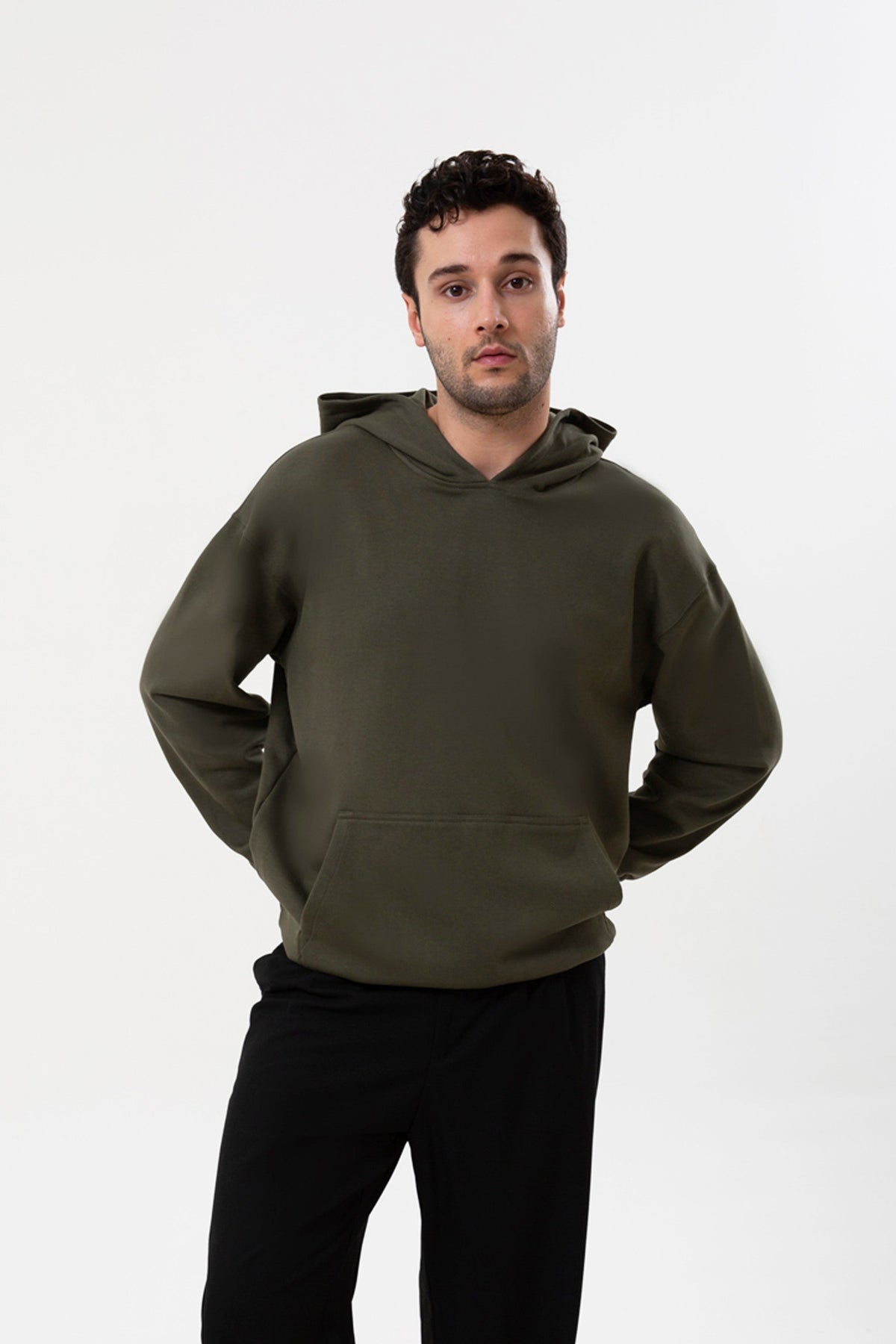 Kapüşonlu Organik Pamuklu Erkek Haki Sweatshirt