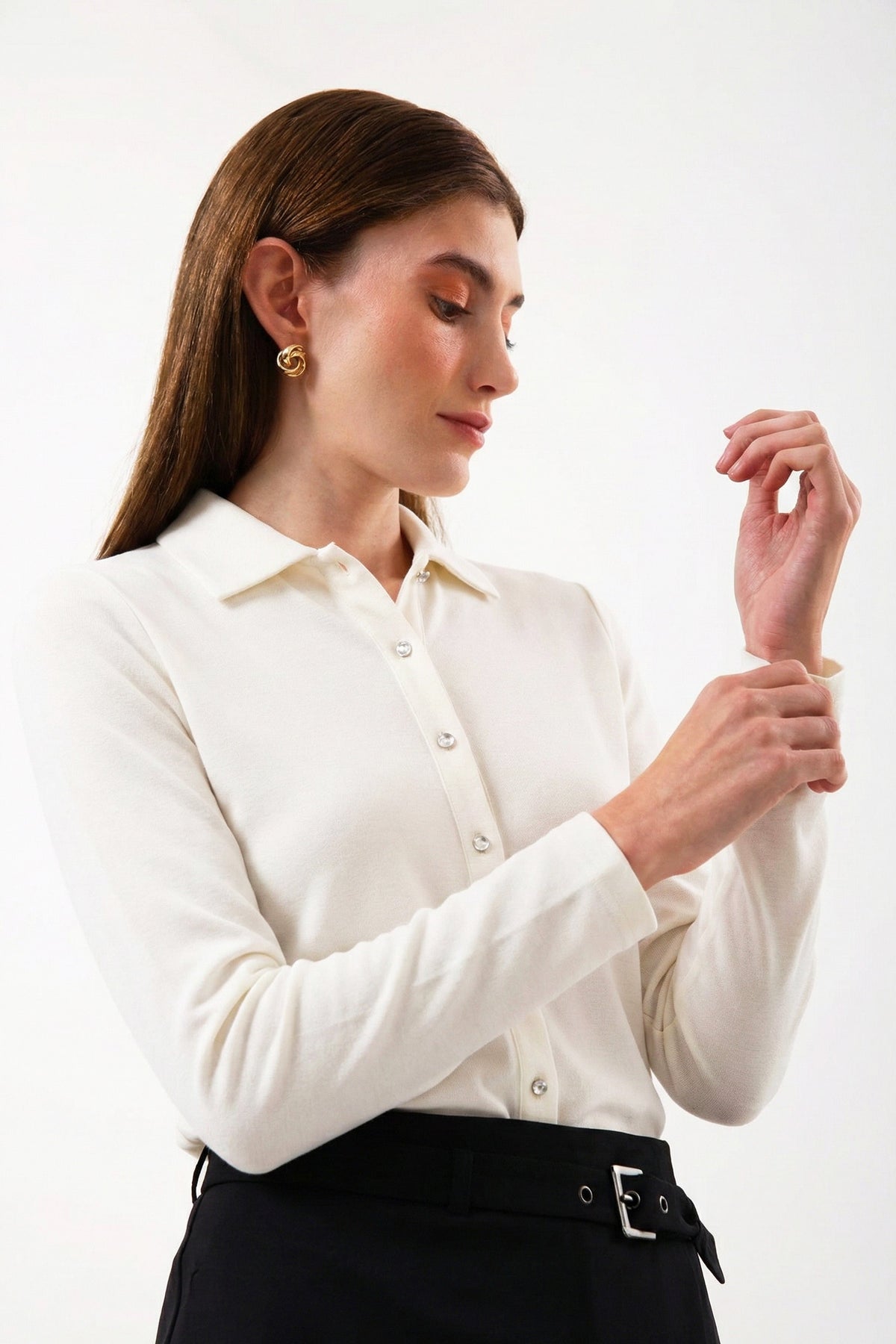 Slim Fit Kadın Gömlek, Beyaz - 3