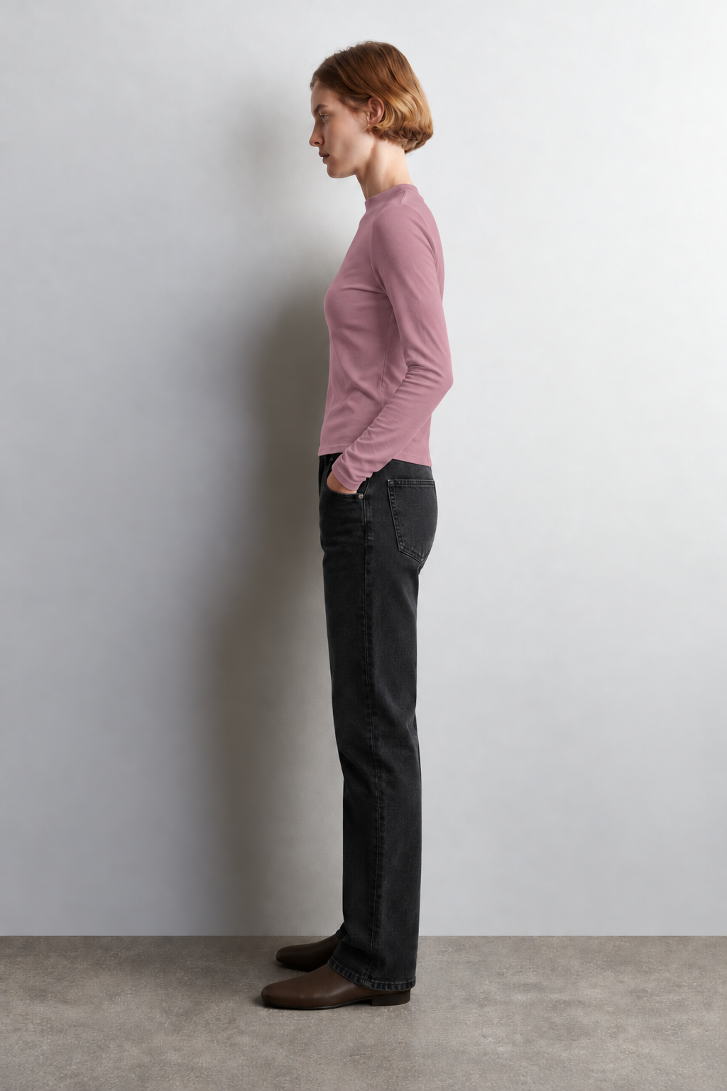 Tencel Dik Yaka Pembe Uzun Kollu Bluz