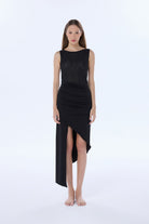 Valnue Lingerie-Ally Siyah Asimetrik Dantel Elbise-Gecelik-3-roqelvaxirum.shop