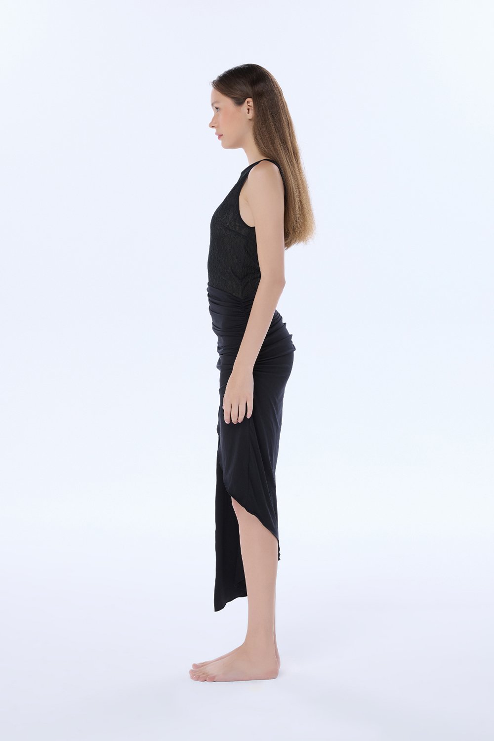 Valnue Lingerie-Ally Siyah Asimetrik Dantel Elbise-Gecelik-4-roqelvaxirum.shop