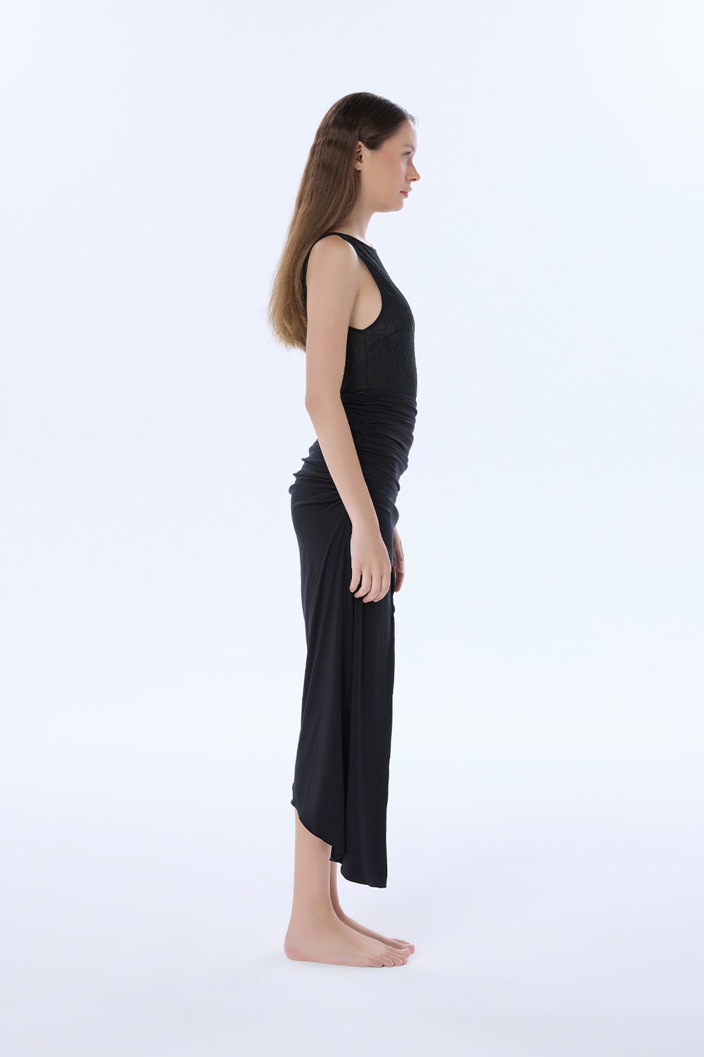 Valnue Lingerie-Ally Siyah Asimetrik Dantel Elbise-Gecelik-5-roqelvaxirum.shop