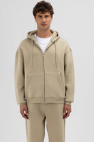 Basic Fermuarlı Oversize Kapüşonlu Sweatshirt