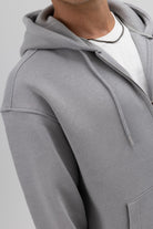 Basic Fermuarlı Oversize Kapüşonlu Sweatshirt