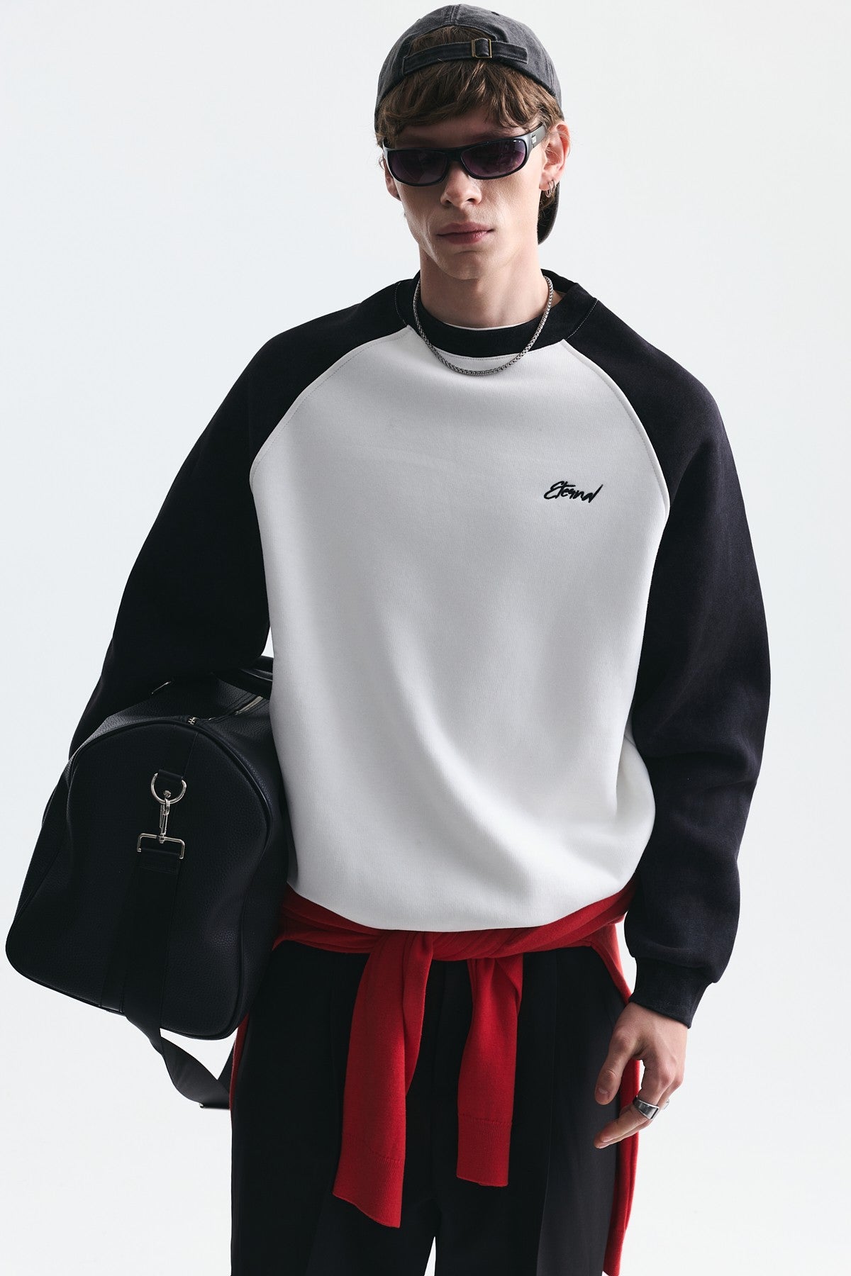 Blok Renkli Bisiklet Yaka Sweatshirt
