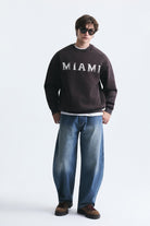 Miami Baskılı Bisiklet Yaka Sweatshirt