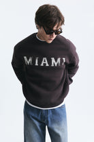 Miami Baskılı Bisiklet Yaka Sweatshirt