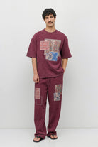 Oversize Baskılı Eşofman Takım Bordo