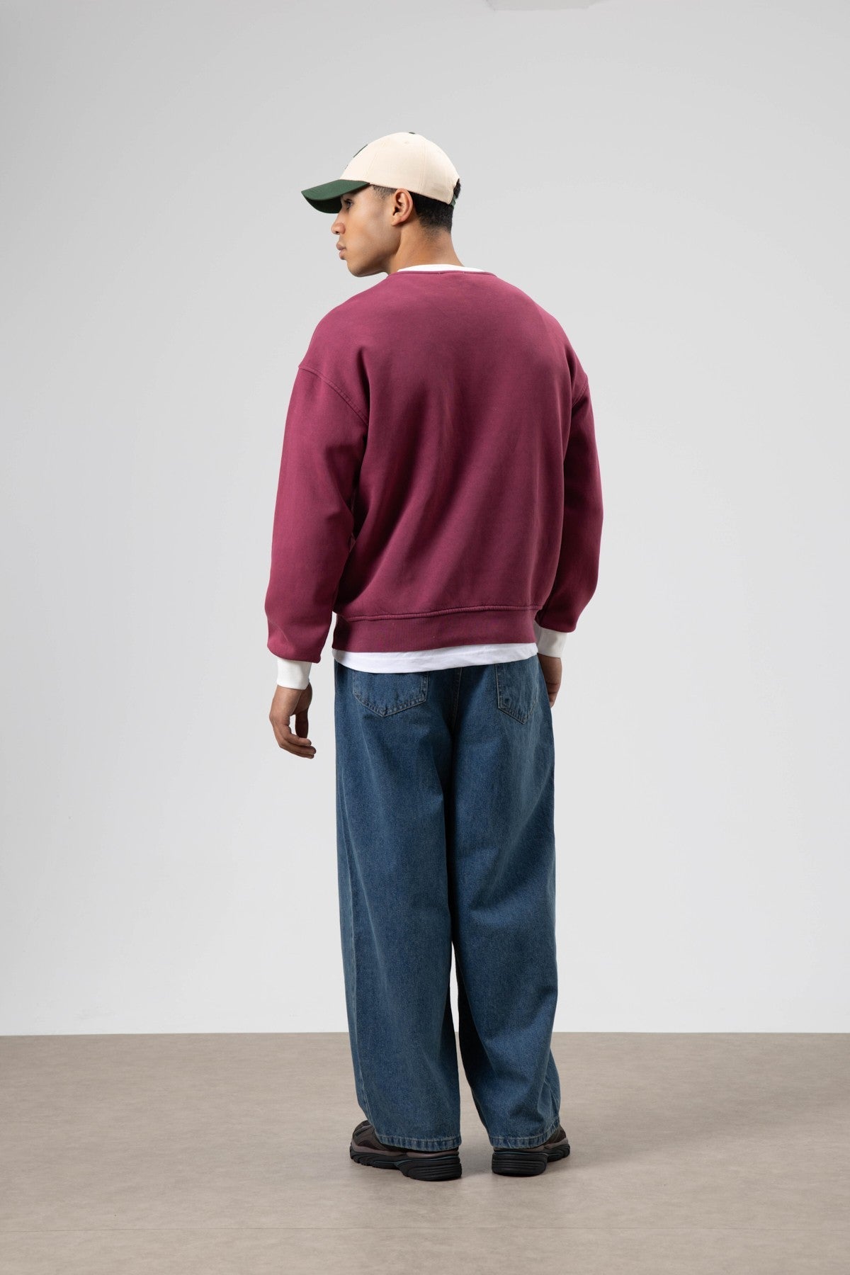 Oversize Bisiklet Yaka Baskılı Sweatshirt Bordo