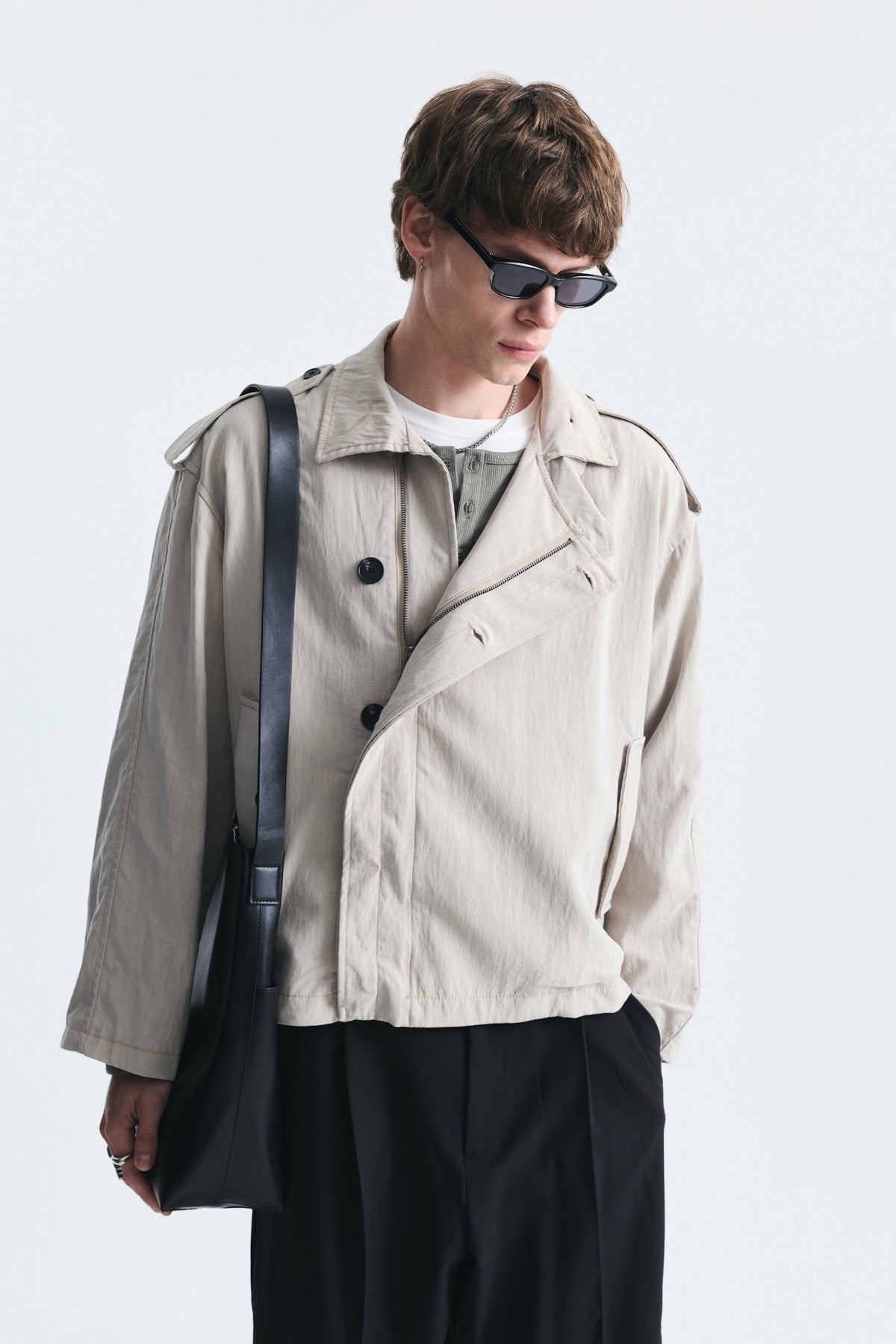 Oversize Düğmeli Dik Yaka Mont