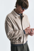 Oversize Polo Yaka Suni Süet Mont