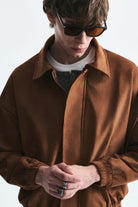 Oversize Polo Yaka Suni Süet Mont