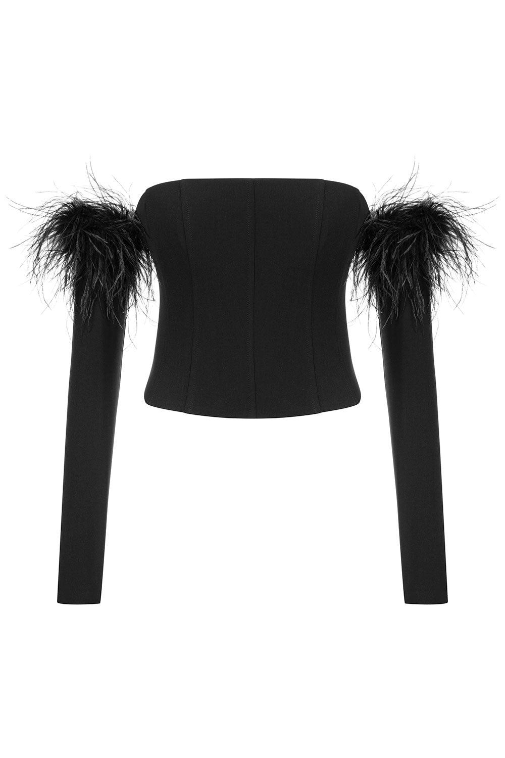 Veryself-Perception Feathered Corset-Top-2-roqelvaxirum.shop