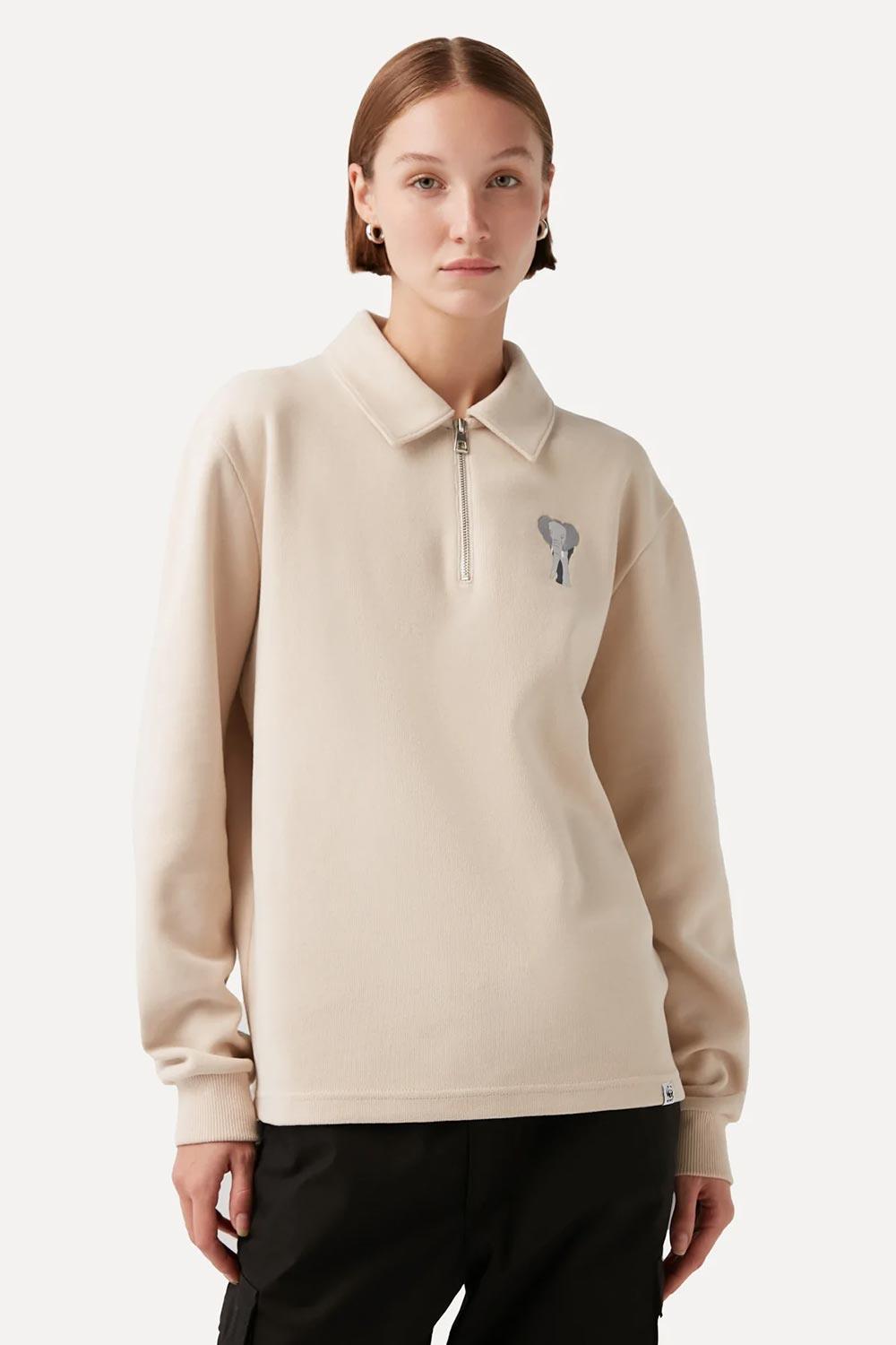 WWF Market-Fil Polo Yaka Sweatshirt - Parşömen Bej-Sweatshirts & Hoodies-3-roqelvaxirum.shop