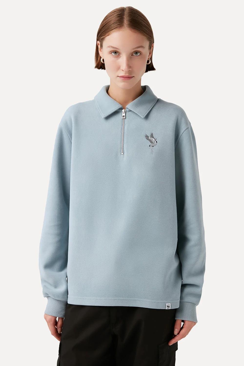 WWF Market-Turna Kuşu Polo Yaka Sweatshirt - Mavi-Sweatshirts & Hoodies-9-roqelvaxirum.shop