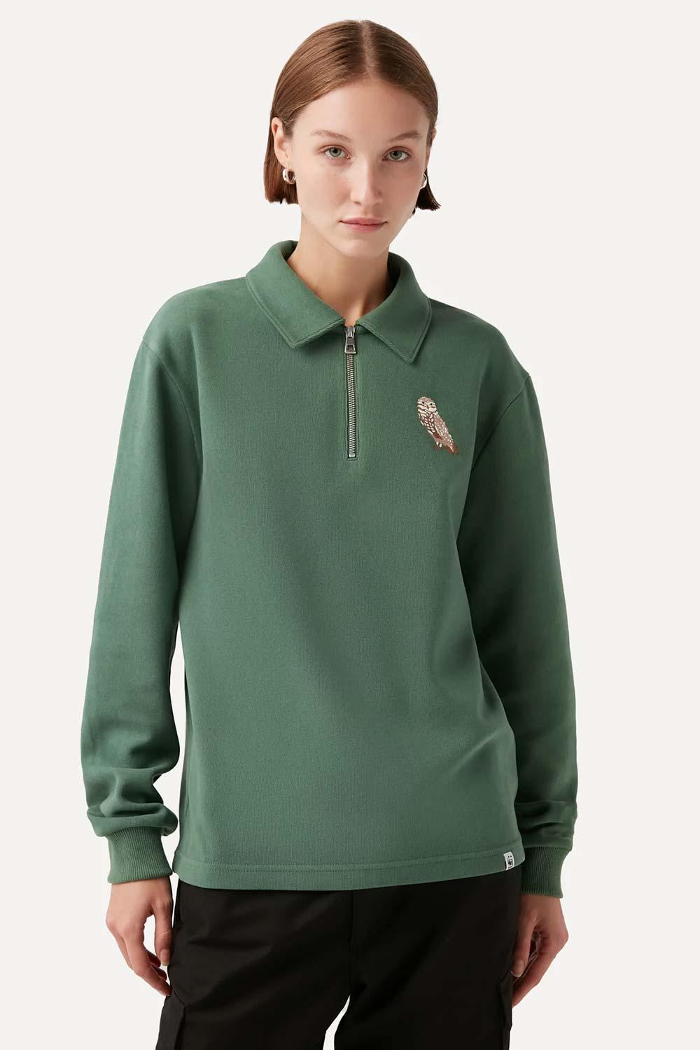 WWF Market-Yer Baykuşu Polo Yaka Sweatshirt - Yeşil-Sweatshirts & Hoodies-3-roqelvaxirum.shop