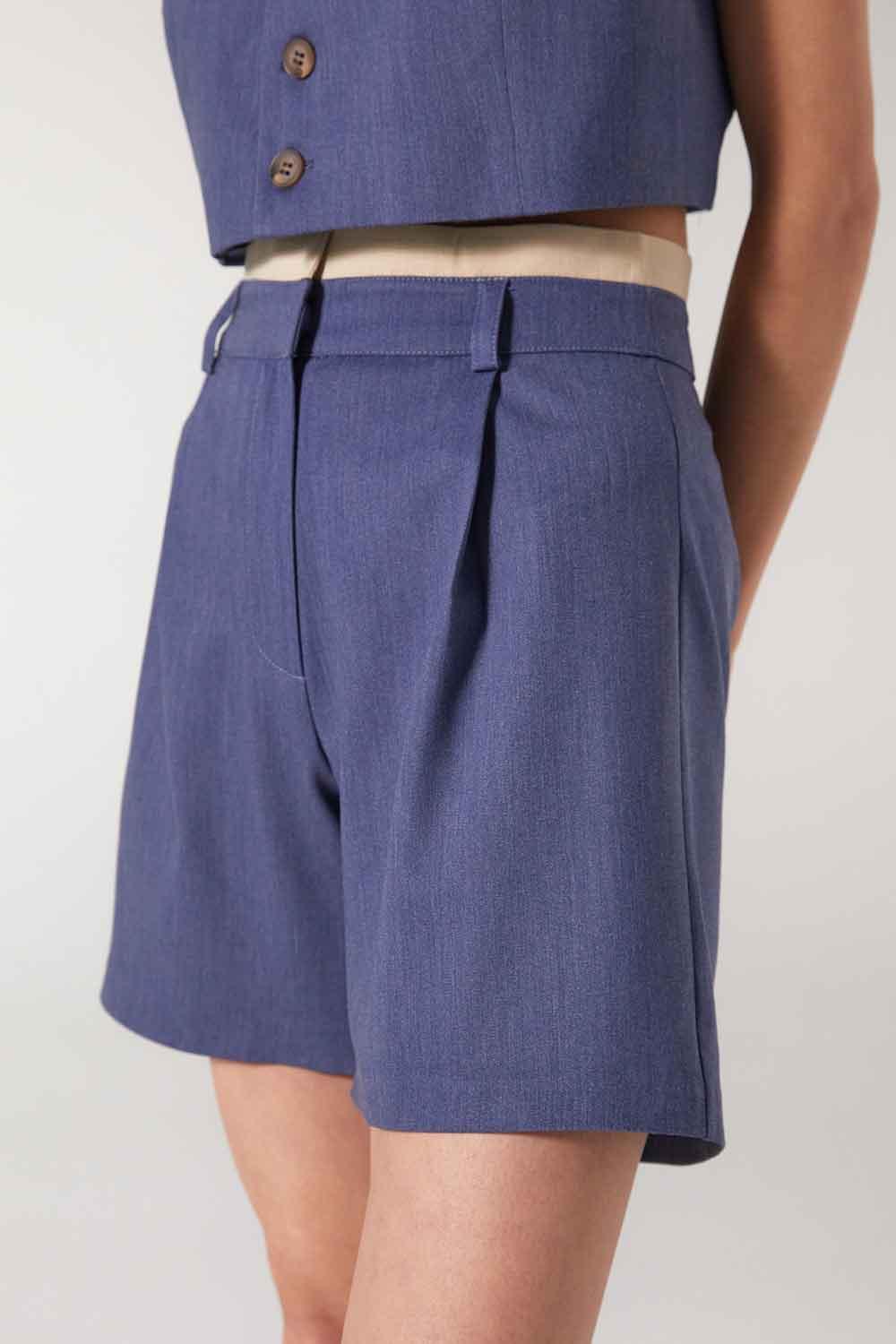 Wabi Sabi-Cle Mavi Pileli Şort-Şort-8-roqelvaxirum.shop