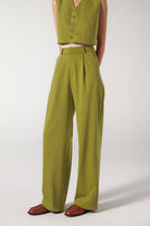 Wabi Sabi-Cle Yeşil Pileli Kemer Detaylı Yüksek Bel Pantolon-Pantolon-3-roqelvaxirum.shop