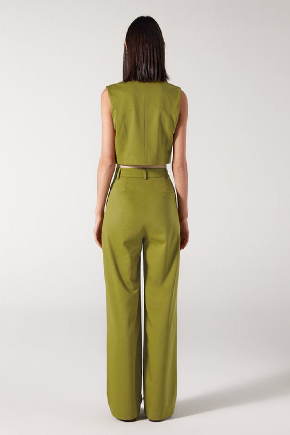Wabi Sabi-Cle Yeşil Pileli Kemer Detaylı Yüksek Bel Pantolon-Pantolon-4-roqelvaxirum.shop