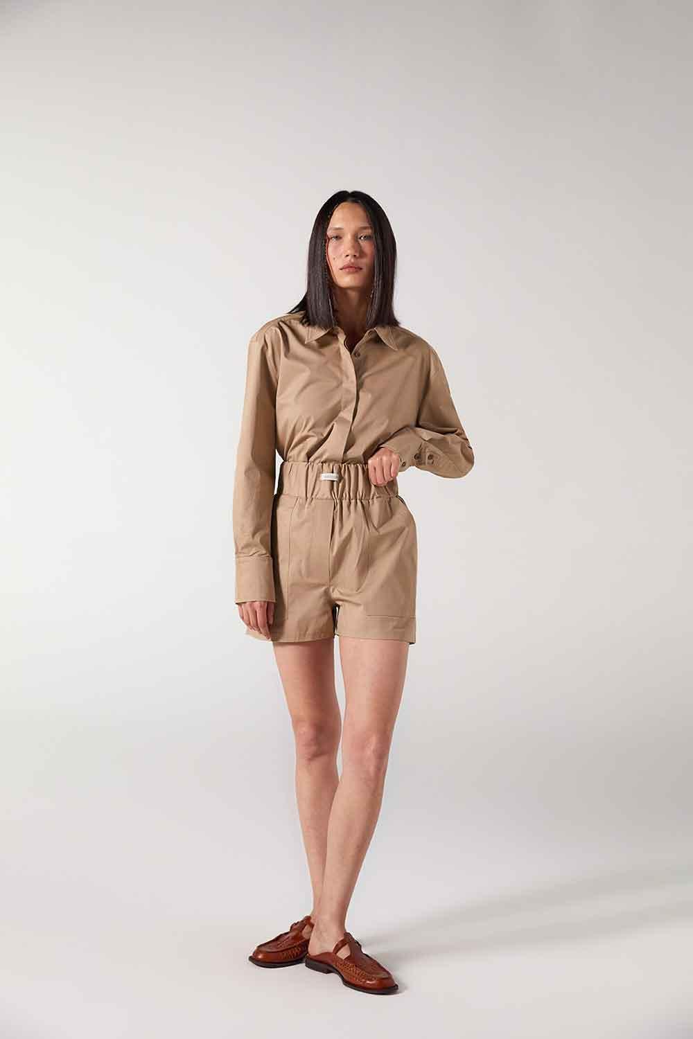 Wabi Sabi-WS Lastik Bel Detaylı Bej Şort-Şort-2-roqelvaxirum.shop