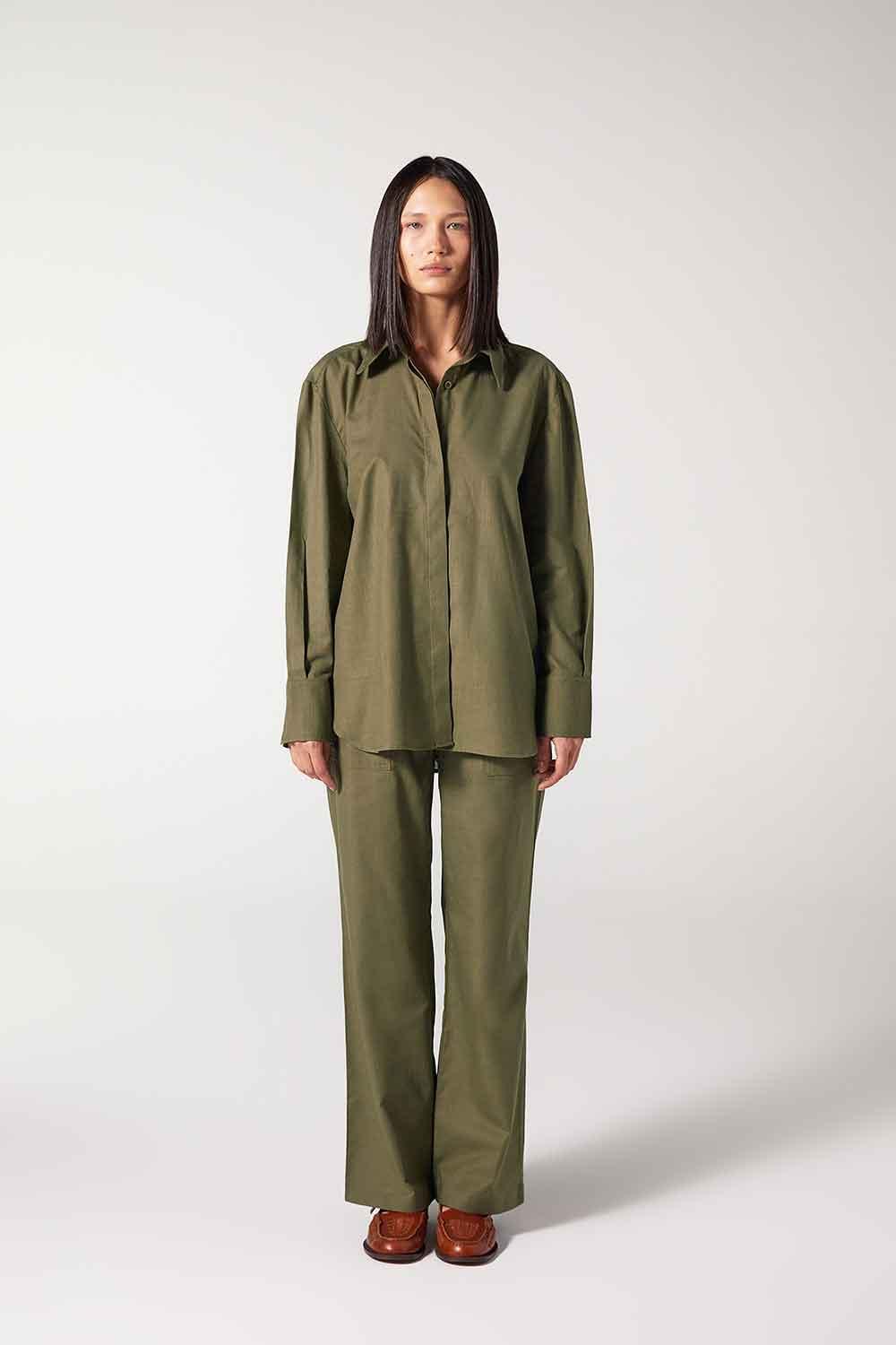 Wabi Sabi-Ws Yeşil Oversize Keten Gömlek-Gömlek-1-roqelvaxirum.shop