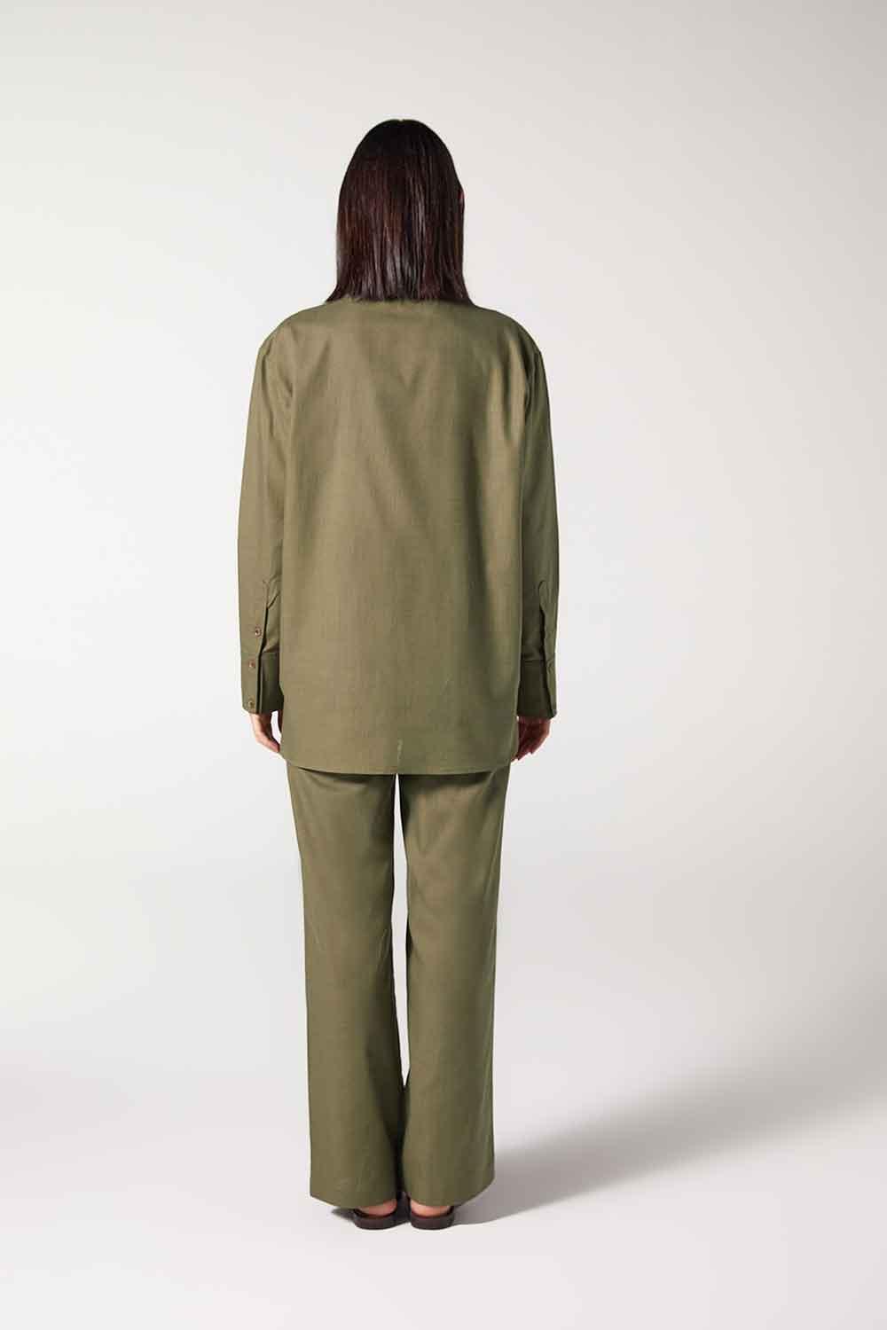 Wabi Sabi-Ws Yeşil Oversize Keten Gömlek-Gömlek-5-roqelvaxirum.shop