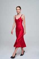 Zeynep Kaya-Çift Taraflı Saten Siyah/kırmızı Elbise-Elbise-3-roqelvaxirum.shop