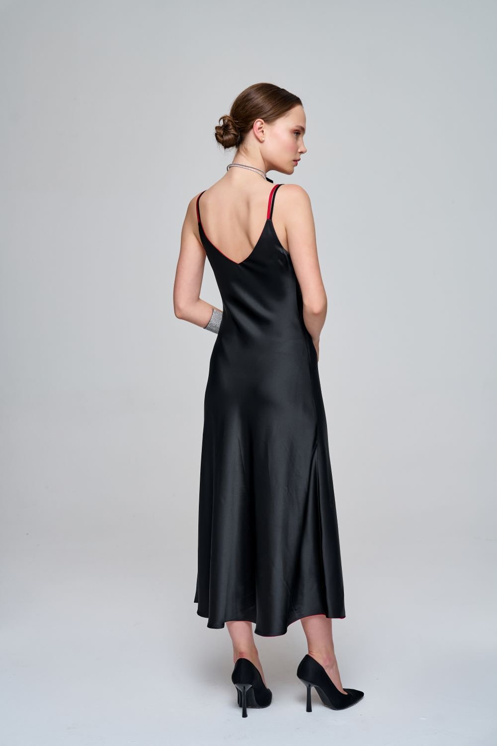 Zeynep Kaya-Çift Taraflı Saten Siyah/kırmızı Elbise-Elbise-5-roqelvaxirum.shop