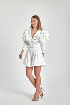 Zeynep Kaya-Geniş Paçalı Ribana Detay Beyaz Şort-Şort-3-roqelvaxirum.shop