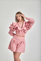 Zeynep Kaya-Geniş Paçalı Ribana Detay Pembe Şort-Şort-1-roqelvaxirum.shop