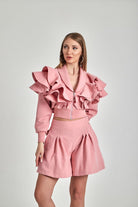 Zeynep Kaya-Geniş Paçalı Ribana Detay Pembe Şort-Şort-4-roqelvaxirum.shop