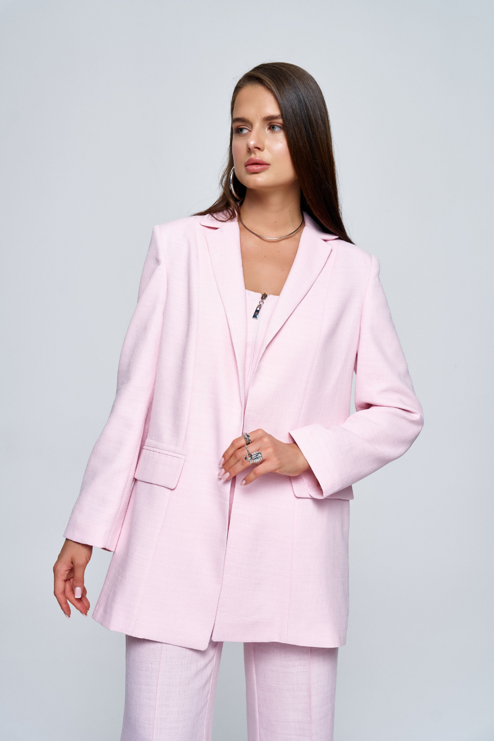 Zeynep Kaya-Kare Yaka Keten Yelek Pembe Büstiyer-Büstiyer-3-roqelvaxirum.shop