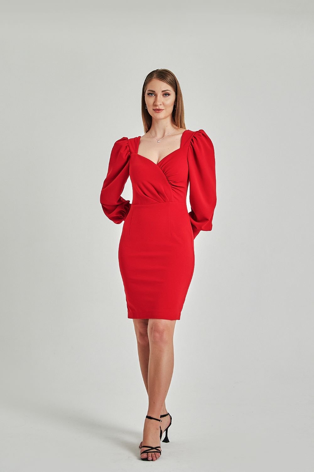 Zeynep Kaya-Kırmızı Midi Boy Vücuda Oturan Krep Elbise-Elbise-1-roqelvaxirum.shop