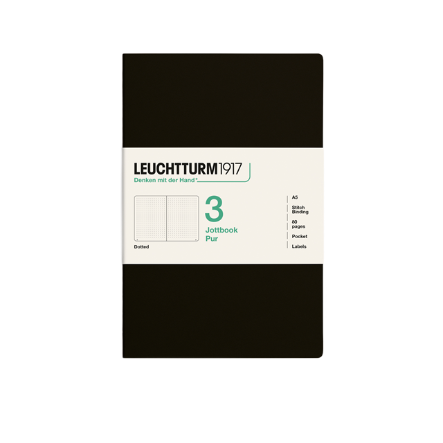 Leuchtturm1917 Jottbook Pur A5 80 Numaralandırılmış Sayfa Noktalı 3'Lü Paket Defter Black 400702